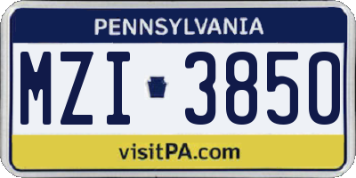 PA license plate MZI3850