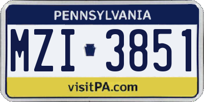 PA license plate MZI3851
