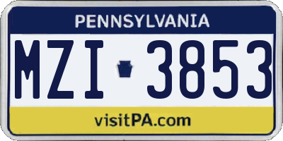 PA license plate MZI3853