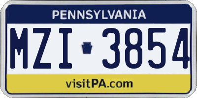 PA license plate MZI3854