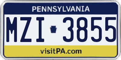 PA license plate MZI3855