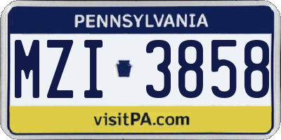 PA license plate MZI3858