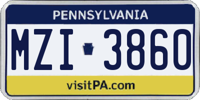PA license plate MZI3860