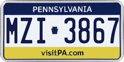 PA license plate MZI3867