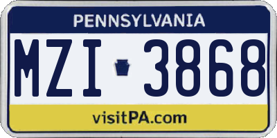 PA license plate MZI3868