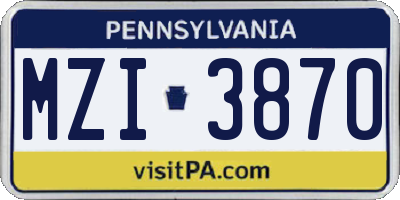 PA license plate MZI3870