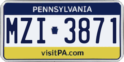 PA license plate MZI3871
