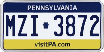 PA license plate MZI3872