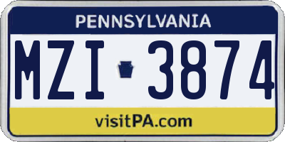 PA license plate MZI3874