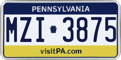 PA license plate MZI3875
