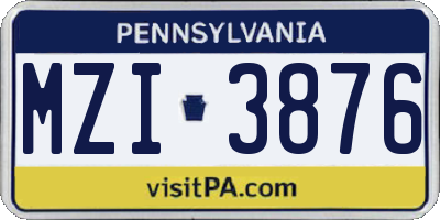 PA license plate MZI3876