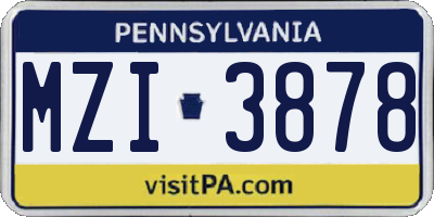 PA license plate MZI3878