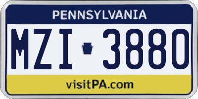 PA license plate MZI3880