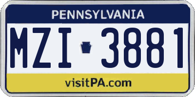 PA license plate MZI3881