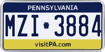 PA license plate MZI3884