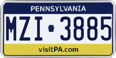 PA license plate MZI3885