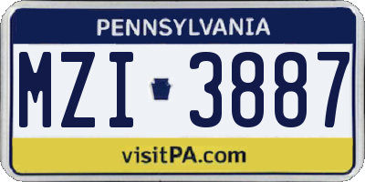 PA license plate MZI3887