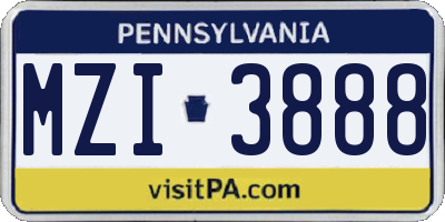 PA license plate MZI3888