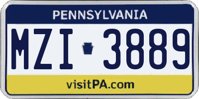 PA license plate MZI3889