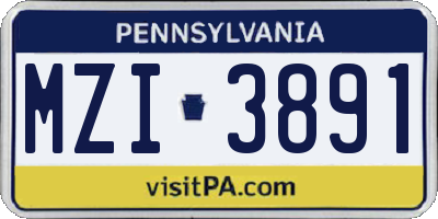 PA license plate MZI3891