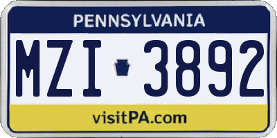 PA license plate MZI3892