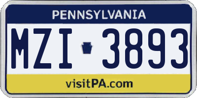 PA license plate MZI3893