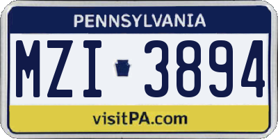 PA license plate MZI3894