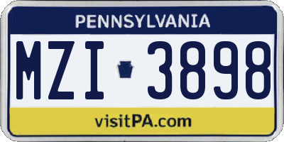 PA license plate MZI3898