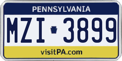 PA license plate MZI3899