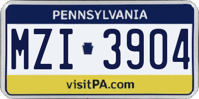 PA license plate MZI3904