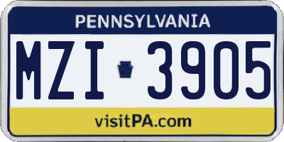 PA license plate MZI3905