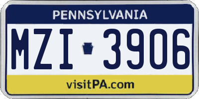 PA license plate MZI3906
