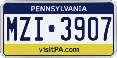 PA license plate MZI3907
