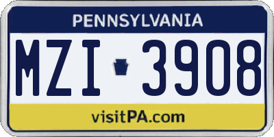 PA license plate MZI3908