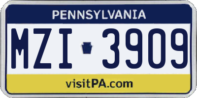 PA license plate MZI3909