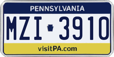 PA license plate MZI3910