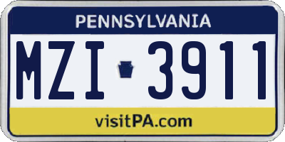 PA license plate MZI3911