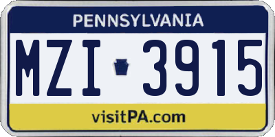 PA license plate MZI3915