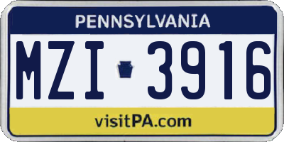 PA license plate MZI3916