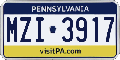 PA license plate MZI3917