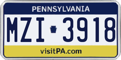 PA license plate MZI3918