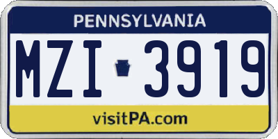 PA license plate MZI3919