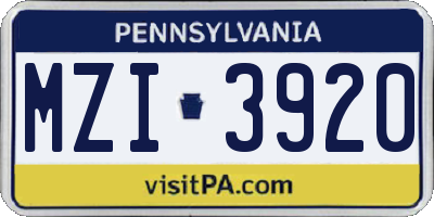 PA license plate MZI3920