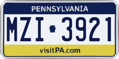 PA license plate MZI3921