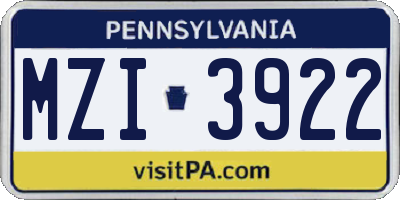 PA license plate MZI3922
