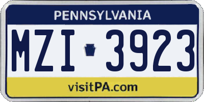 PA license plate MZI3923