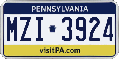 PA license plate MZI3924