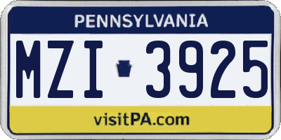 PA license plate MZI3925