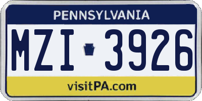 PA license plate MZI3926