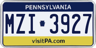 PA license plate MZI3927